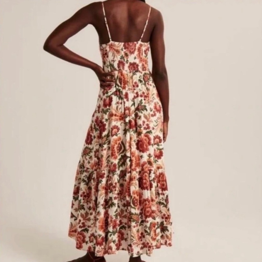 Abercrombie & Fitch Floral Linen Blend Maxi Dress Small Cream Red Button Front - Picture 3 of 10